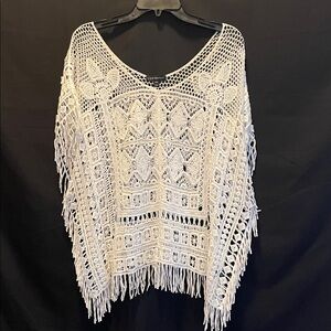 Lane Bryant Light Cream Colored Crochet Fringe Overpiece